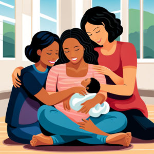 An image of a serene, sunlit room with a cozy nursing chair adorned with a soft blanket