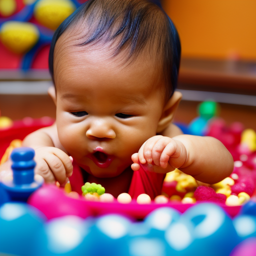 An image capturing the joy of infants engaged in sensory play, surrounded by vibrant, textured toys and materials