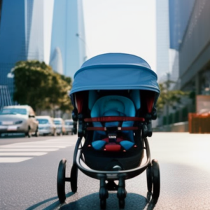 An image showcasing a sleek Graco stroller in a vibrant urban setting