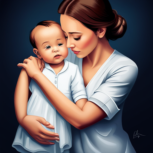 An image capturing a tender moment between a parent and their baby, where the parent gently holds a photograph of a loved one lost, while the baby looks curiously, their tiny hand reaching out to touch the image