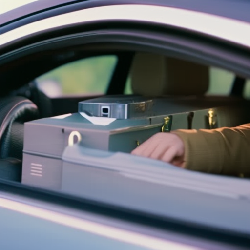 An image of a car interior with a locked glove compartment, a hidden compartment for valuables, and a secure trunk, emphasizing these security measures to protect personal belongings and prevent car kidnappings