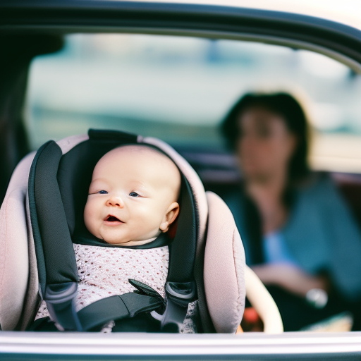 An image showcasing a safe, rear-facing infant car seat installed in a vehicle