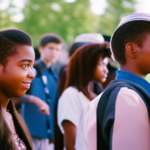 An image showcasing a diverse group of teenagers engaged in various activities, such as exploring a career fair, shadowing professionals, and attending workshops, symbolizing the guidance they receive to navigate their future paths