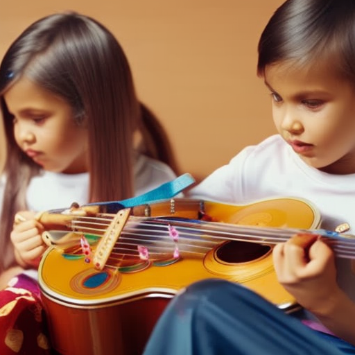 An image of two siblings sitting side by side, engaged in separate activities that showcase their individual strengths: one playing a musical instrument passionately, while the other paints vibrant colors on a canvas with a focused expression