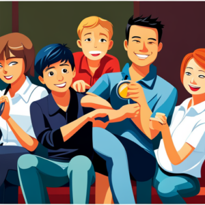 An image of a diverse group of teenagers engaged in various activities, each with a different clock symbolizing time management: one studying, one exercising, one socializing, and one pursuing a hobby