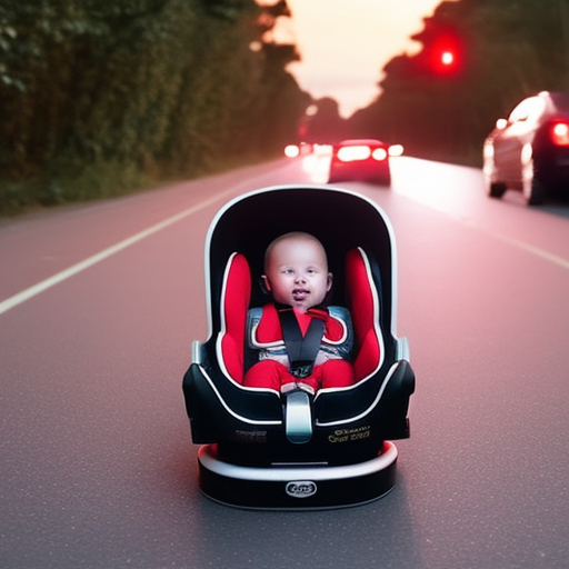 An image that showcases a cutting-edge, sensor-equipped baby car seat with an integrated smartphone app, alerting parents through push notifications, visualizing technology's potential in combating hot car tragedies
