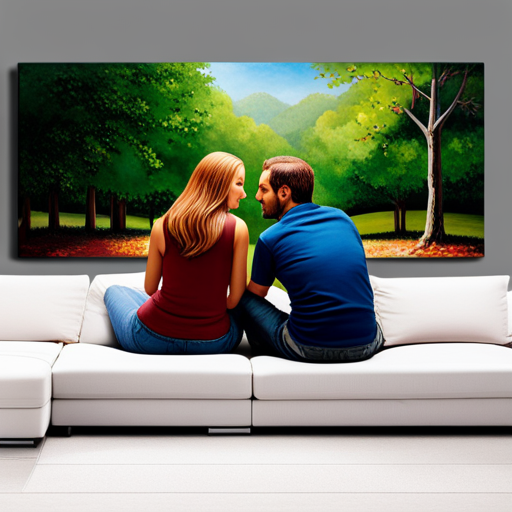 An image capturing a couple sitting face-to-face on a cozy couch, holding hands, with gentle smiles