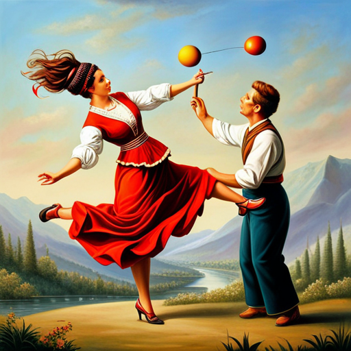 An image depicting a woman skillfully juggling a vibrant array of hobbies, while her loving husband supports her by managing time efficiently