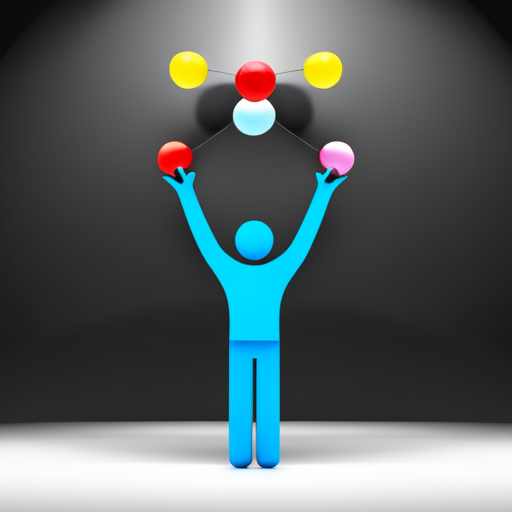 An image showing a person juggling colorful balls, each representing a different hobby or responsibility, emphasizing the importance of balancing and prioritizing tasks for a successful and fulfilling life