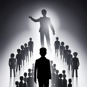 An image showcasing a confident, resilient parent standing tall amidst a crowd of shadowy figures representing parenting haters