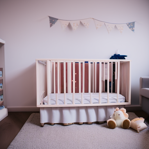 An image showcasing a cozy Ikea nursery chair adorned with soft cushions, nestled beside a delicate white crib