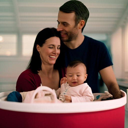 An image showcasing a smiling family of three, with a blissful baby sleeping peacefully in the Ikea Sundvik Crib