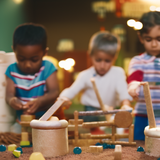 An image showcasing children engaged in imaginative play, constructing a complex obstacle course using household items
