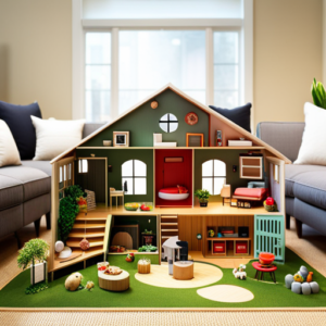 An image showcasing a cozy living room transformed into a vibrant indoor nature haven for toddlers