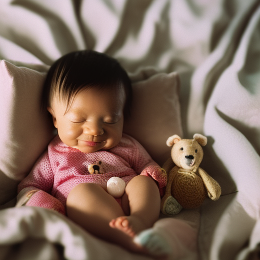 An image capturing a peaceful scene of a smiling toddler, surrounded by stuffed animals and soft blankets, comfortably nestled in a colorful, low-rise toddler bed, showcasing the seamless transition from an infant bed to a toddler bed