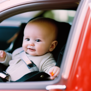 An image showcasing an adorable, well-secured baby in a rear-facing car seat, surrounded by a peaceful and clutter-free backseat environment