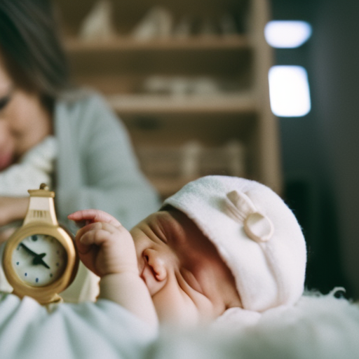 An image depicting a serene nursery scene with a clock, showcasing a newborn nestled in their crib, while a parent gently prepares a bottle in the background, emphasizing the importance of establishing a consistent feeding schedule