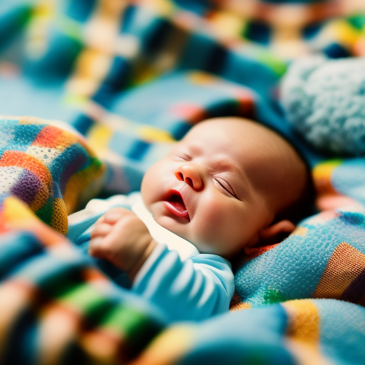 An image showcasing a cherubic baby aged 3 months, lying on a soft, colorful playmat, engrossed in grasping a vibrant rattle with tiny hands, while a gentle sunlight filters through a nearby window