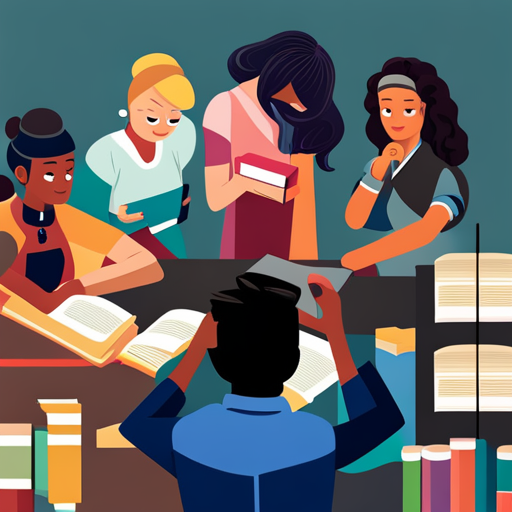 An image showcasing a diverse group of teenagers engaged in a supportive circle, surrounded by shelves filled with trustworthy books, brochures, and online resources, emphasizing the availability of comprehensive information for teen informed consent