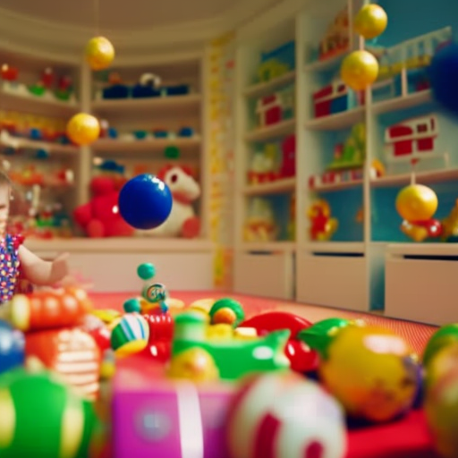 An image showcasing a bright, colorful playroom filled with various engaging toys, each representing a different number