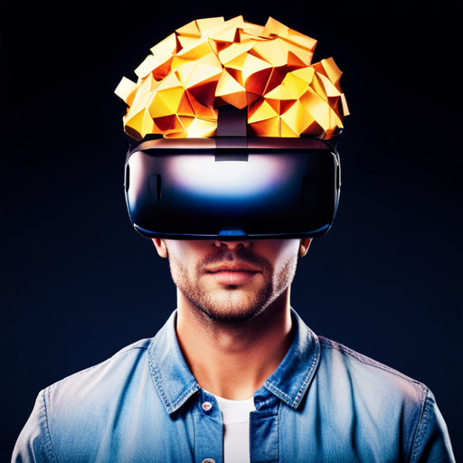 An image showcasing a futuristic virtual reality headset, seamlessly merging with a player's surroundings, while an immersive holographic game world unfolds around them, depicting the exciting future of the video game industry