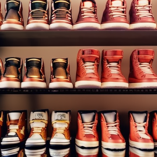 An image showcasing a variety of authentic Jordan 1 baby shoes beautifully displayed on a shelf, highlighting their iconic design and quality craftsmanship