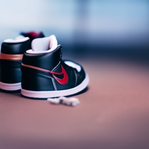 An image featuring a pair of adorable, miniature Jordan 1 baby shoes