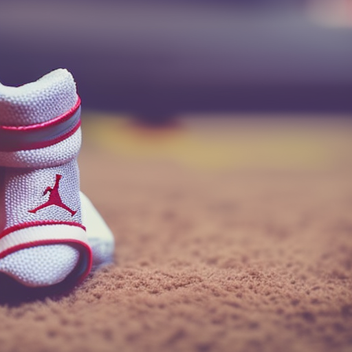 An image showcasing a close-up of a pair of tiny Jordan baby shoes, snugly hugging a baby's feet, highlighting the perfect fit