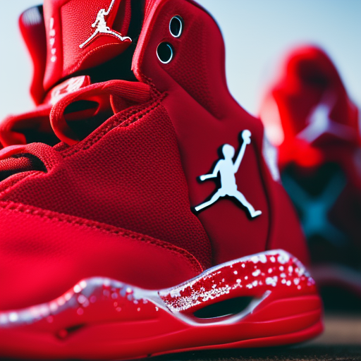 An image showcasing a pair of tiny, meticulously crafted Jordan baby shoes, vibrant in a bold red hue with the iconic Jumpman logo