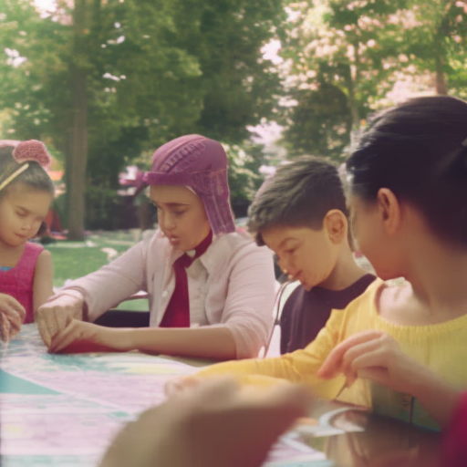 An image showcasing a family gathered around a table, drawing colorful maps of their neighborhood, highlighting safe routes to school, parks, and friends' houses