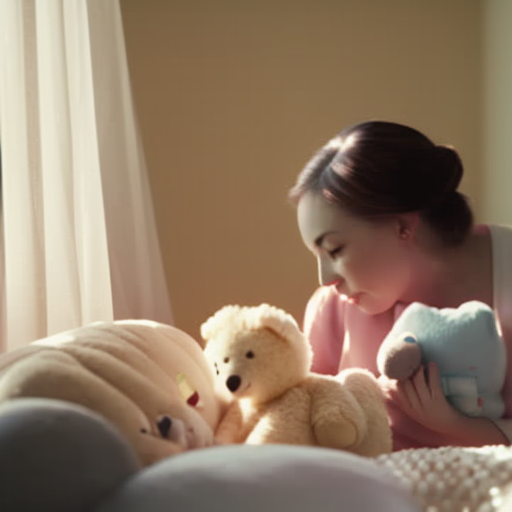 An image capturing a serene nursery with soft sunlight pouring through pastel curtains