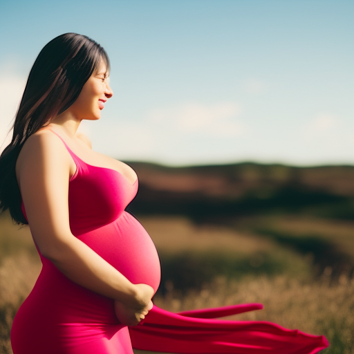 An image showcasing a radiant pregnant woman wearing a Maternity 2 Piece Set, flaunting its stretchy fabric that gently embraces her growing baby bump, providing utmost comfort, support, and style during the beautiful journey of motherhood