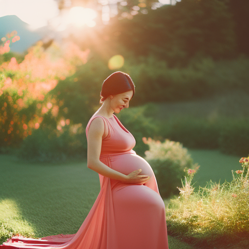An image showcasing a pregnant woman comfortably lounging in a Maternity 2 Piece Set, with gentle fabric hugging her growing belly, while highlighting the set's durability through subtle details like reinforced stitching and sturdy buttons