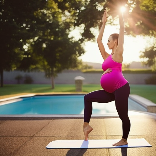 An image of a pregnant woman gracefully practicing yoga in comfortable, form-fitting maternity activewear