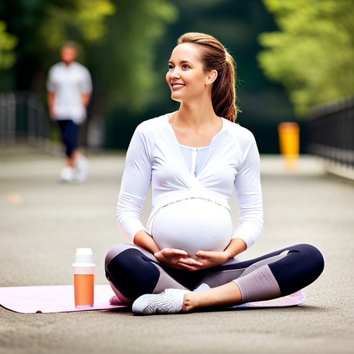 An image capturing a pregnant woman in comfortable maternity athleisure attire, effortlessly exuding style and confidence as she goes about her daily activities - from running errands and practicing yoga to enjoying a leisurely stroll in the park