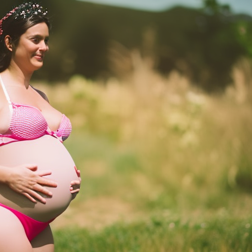 An image showcasing a maternity bathing suit with a built-in bra, its adjustable straps gently cradling the bust, while a belly band provides gentle support for the growing bump, ensuring comfort and confidence during pregnancy