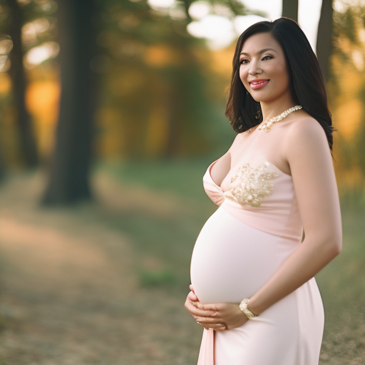 An image showcasing a radiant expectant mother, elegantly draped in a form-fitting maternity cocktail dress