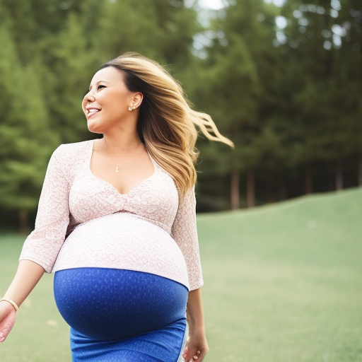 An image showcasing a radiant pregnant woman comfortably wearing a stylish maternity denim skirt, accentuating her baby bump