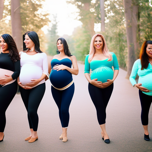 An image showcasing a diverse group of expectant mothers confidently wearing stylish maternity flare leggings, highlighting their comfortable fit and fashionable designs
