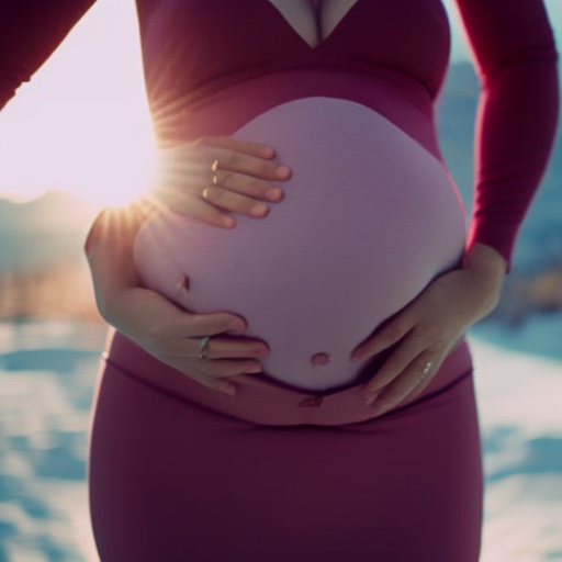 An image of a smiling pregnant woman wearing a maternity girdle, confidently showing off her baby bump