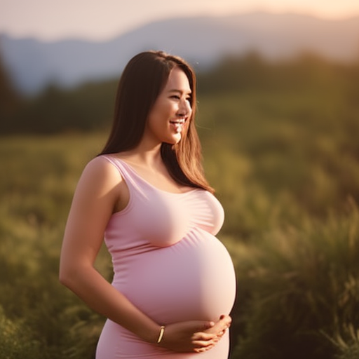 An image of a pregnant woman confidently wearing a maternity girdle, with a gentle smile on her face