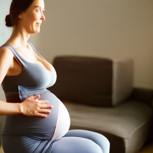 An image showcasing a pregnant woman wearing a maternity girdle, her relaxed posture reflecting relief from back pain