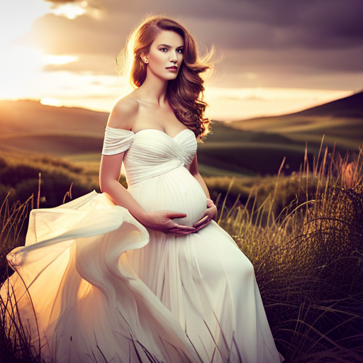 An image showcasing the elegance of off-shoulder and strapless maternity gowns