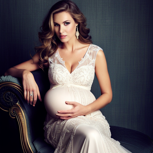  the enchantment of lace and beads on a maternity gown, radiating elegance for your special day