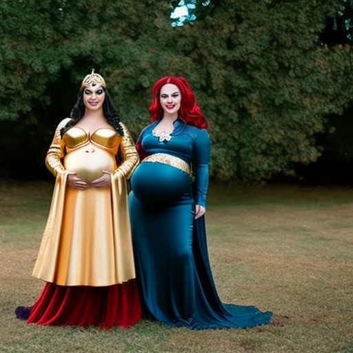 An image showcasing expectant mothers dressed as iconic pop culture characters for Halloween