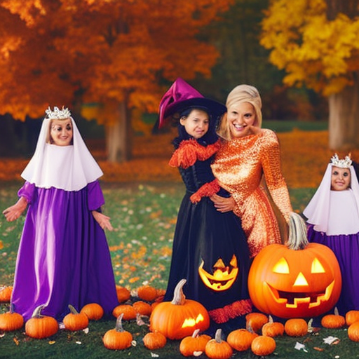 An image showcasing a joyful family, dressed in coordinating Halloween costumes