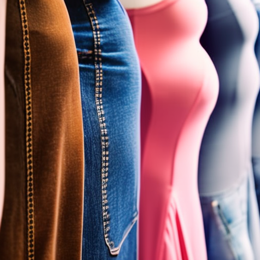 An image showcasing a diverse range of plus-size maternity jeans, elegantly displayed on a mannequin