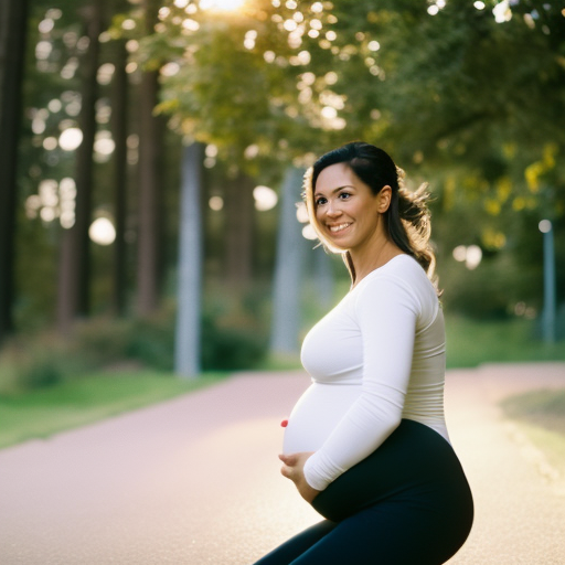 An image showcasing a radiant expectant mother comfortably wearing maternity jeggings, emphasizing the flattering fit, stretchy fabric, and supportive belly panel