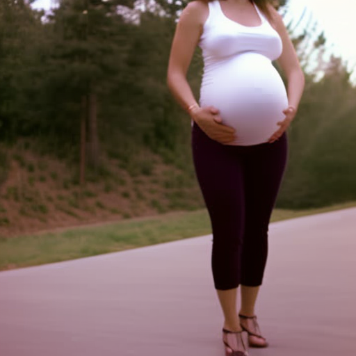 An image showcasing a pregnant woman wearing maternity jeggings on one side, highlighting their stretchy and comfortable fit