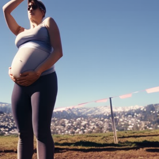 An image showcasing a pair of well-loved, comfortable maternity joggers hanging on a clothesline, basking in the sunlight